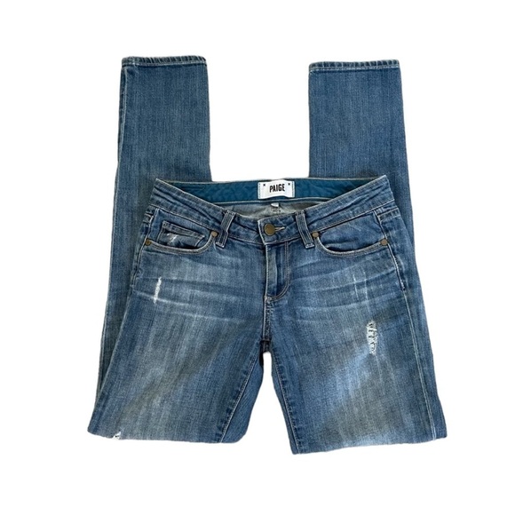 PAIGE Skyline Skinny Distressed Medium Wash Jeans Size 25 - Picture 6 of 10